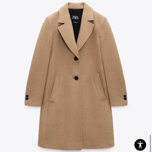 Zara Medium Wool Blend Fitted Coat Camel